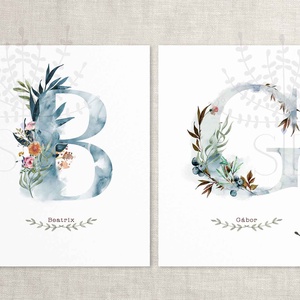 Monogram betű vízfesték illusztrált falikép print - otthon & életmód - babaszoba, gyerekszoba - babaszoba kép - Meska.hu
