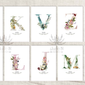 Monogram betű vízfesték illusztrált falikép print - otthon & életmód - babaszoba, gyerekszoba - babaszoba kép - Meska.hu