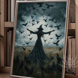 Halloween boszorkány holló vintage stílusú Letölthető, nyomtatható falikép dekoráció - Meska.hu