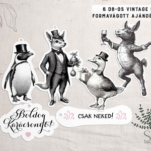 Karácsonyi ajándékkísérő vintage stílusban, formára vágva., Karácsony, Karácsonyi ajándékozás, Karácsonyi képeslap, üdvözlőlap, ajándékkísérő, Fotó, grafika, rajz, illusztráció, MESKA