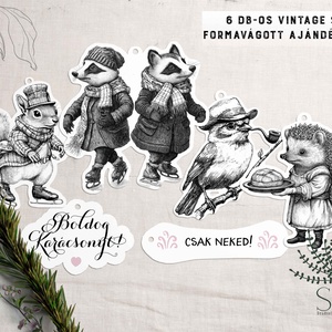 Karácsonyi ajándékkísérő vintage stílusban, formára vágva., Karácsony, Karácsonyi ajándékozás, Karácsonyi képeslap, üdvözlőlap, ajándékkísérő, Fotó, grafika, rajz, illusztráció, MESKA