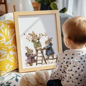 Nyúl Péter stílusú illusztráció, gyerekszobai falikép - baba - mama - babaszoba-dekoráció - babaszoba kép - Meska.hu