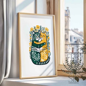 Ölelkező macskák falikép - házassági évforduló, páros ajándék Modern népi stílusú print - otthon & életmód - dekoráció - kép & falikép - poszter - Meska.hu