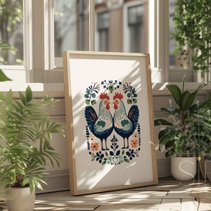 Csirkék falikép - házassági évfordulóra, páros ajándék Modern népies stílusú konyhai print - otthon & életmód - dekoráció - kép & falikép - poszter - Meska.hu