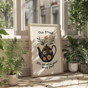 Tea freak virágos teáskanna print  Konyhai falikép - otthon & életmód - dekoráció - kép & falikép - poszter - Meska.hu