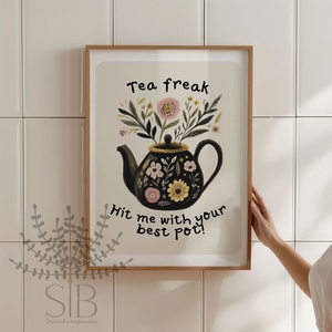 Tea freak virágos teáskanna print  Konyhai falikép - otthon & életmód - dekoráció - kép & falikép - poszter - Meska.hu