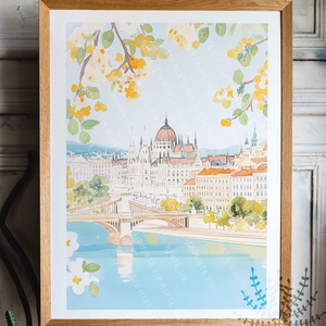 Budapest grafika falikép, színes, Budapest Parlament illusztráció - Meska.hu