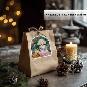 Karácsonyi ajándékkísérő, Illusztrált ünnepi ajándékátadó címke - karácsony - karácsonyi ajándékozás - karácsonyi képeslap, üdvözlőlap, ajándékkísérő - Meska.hu