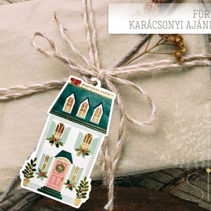 karácsonyi ajándékkísérő, ajándékátadó címke, téli ház, Karácsony, Karácsonyi ajándékozás, Karácsonyi képeslap, üdvözlőlap, ajándékkísérő, Papírművészet, MESKA