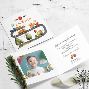 Járműves, munkagépes gyermek születésnapi meghívó - Meska.hu