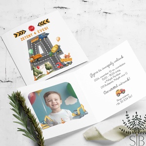 Járműves, munkagépes gyermek születésnapi meghívó - Meska.hu