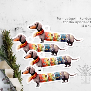 Karácsonyi tacskós ajándékkísérő, formavágott kutyás ajándékátadó címke, Karácsony, Karácsonyi ajándékozás, Karácsonyi képeslap, üdvözlőlap, ajándékkísérő, Fotó, grafika, rajz, illusztráció, Színes tacsis Karácsonyi ajándékkísérő, tacskó ajándékátadó címke.
Ünnepi formavágott illusztrált a..., MESKA