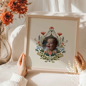 Fotós babaposzter boho virágos stílusban, ajándék nagyszülőknek - baba - mama - babaszoba-dekoráció - babaposzter - Meska.hu