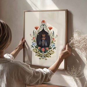 Fotós babaposzter boho virágos stílusban, ajándék nagyszülőknek - baba - mama - babaszoba-dekoráció - babaposzter - Meska.hu