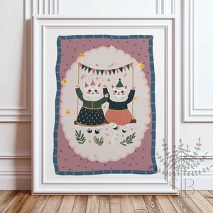 Modern, színes boho stílusú falikép cirkuszi macskákkal gyerekszobába, Baba - mama, Babaszoba-dekoráció, Babaszoba kép, Fotó, grafika, rajz, illusztráció, MESKA