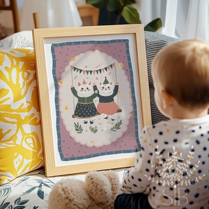 Modern, színes boho stílusú falikép cirkuszi macskákkal gyerekszobába - baba - mama - babaszoba-dekoráció - babaszoba kép - Meska.hu