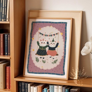 Modern, színes boho stílusú falikép cirkuszi macskákkal gyerekszobába - baba - mama - babaszoba-dekoráció - babaszoba kép - Meska.hu