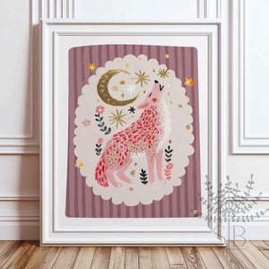 Modern, színes boho stílusú falikép, farkas grafika - Meska.hu