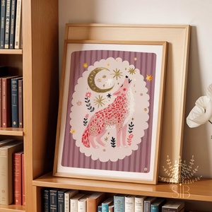 Modern, színes boho stílusú falikép, farkas grafika - baba - mama - babaszoba-dekoráció - babaszoba kép - Meska.hu