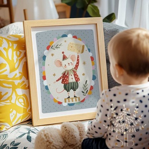 Cirkuszi egér, Modern, színes boho stílusú gyerekszobai falikép - baba - mama - babaszoba-dekoráció - babaszoba kép - Meska.hu