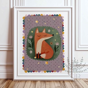 Róka, modern, színes boho stílusú falikép grafika - Meska.hu