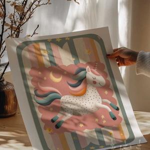 Egyszarvú, Modern, színes boho stílusú falikép, unikornis grafika - baba - mama - babaszoba-dekoráció - babaszoba kép - Meska.hu