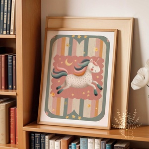Egyszarvú, Modern, színes boho stílusú falikép, unikornis grafika - baba - mama - babaszoba-dekoráció - babaszoba kép - Meska.hu