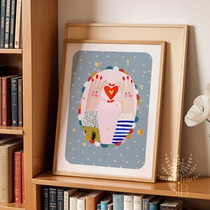 Modern, színes boho stílusú falikép, szívet formázó kezek, barátság ajándék - otthon & életmód - dekoráció - kép & falikép - poszter - Meska.hu