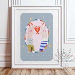 Modern, színes boho stílusú falikép, szívet formázó kezek, barátság ajándék - Meska.hu