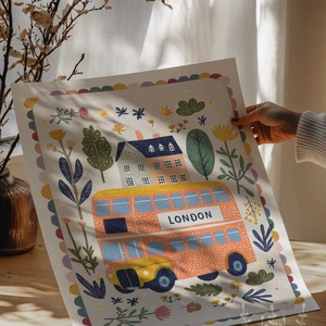 London busz, Modern, színes boho stílusú gyerekszobai falikép - baba - mama - babaszoba-dekoráció - babaszoba kép - Meska.hu