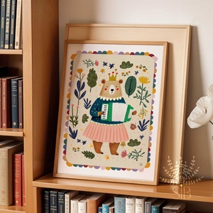 Mackó, modern, színes boho stílusú falikép grafika - baba - mama - babaszoba-dekoráció - babaszoba kép - Meska.hu