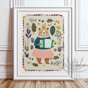 Mackó, modern, színes boho stílusú falikép grafika - Meska.hu