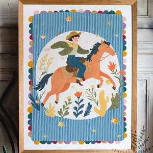 Cowboy, Lovas modern, színes boho stílusú gyermekszobai falikép  - Meska.hu