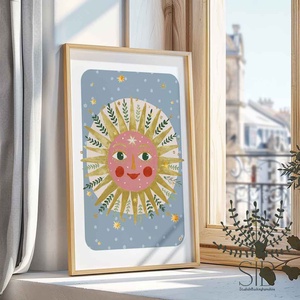 Nap, mesés napsugár gyermek poszter illusztráció, Modern, színes boho stílusú falikép grafika - baba - mama - babaszoba dekoráció - babaszoba kép - Meska.hu