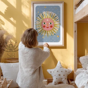 Nap, mesés napsugár gyermek poszter illusztráció, Modern, színes boho stílusú falikép grafika - baba - mama - babaszoba dekoráció - babaszoba kép - Meska.hu