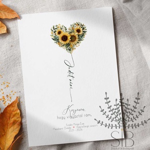 Köszönőajándék óvó néniknek, dadusoknak, napraforgó mintás ovis ballagási búcsúajándék, ajándékkísérő, Otthon & Életmód, Papír, írószer, Ajándékozás kellékei, Képeslap, üdvözlőlap, Fotó, grafika, rajz, illusztráció, MESKA