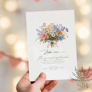 Köszönőajándék óvó néniknek, dadusoknak, mezei virágcsokor mintás ovis ballagási búcsúajándék, ajándékkísérő, Otthon & Életmód, Papír, írószer, Ajándékozás kellékei, Képeslap, üdvözlőlap, Fotó, grafika, rajz, illusztráció, MESKA