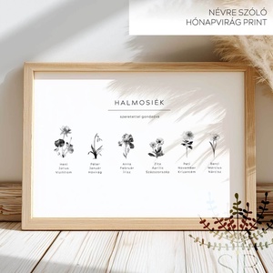 Születési Hónap virágok, minimál stílusú egyedi, névre szóló szülő vagy nagyszülő ajándék kép - Meska.hu