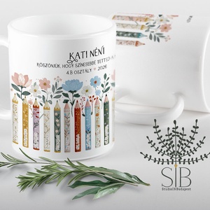 Ballagási ajándék tanároknak, színes ceruza grafikás névre szóló pedagógus, óvodai köszönő ajándék bögre - Meska.hu