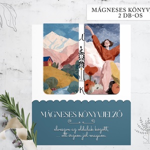 Mágneses könyvjelző, 2 db-os oldaljelölő Hegyi ház / Mező lány grafika minta, könyvmoly ajándék - Meska.hu