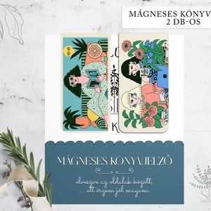 Mágneses könyvjelző, 2 db-os különböző grafikás, Vintage lányok minta, könyvmoly ajándék - Meska.hu