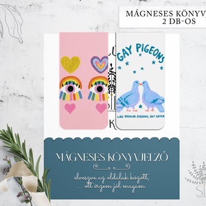 Mágneses könyvjelző, 2 db-os különböző grafikás, Gay pigeons, pride - Meska.hu