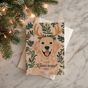 Karácsonyi képeslap festett golden retriever üdvözlő kártya ajándékkísérő - karácsony - karácsonyi ajándékozás - karácsonyi képeslap, üdvözlőlap, ajándékkísérő - Meska.hu