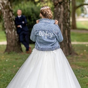Wifey esküvői farmerkabát a menyasszonyoknak � egyedi felirattal - esküvő - ruha - menyasszonyi ruha - Meska.hu