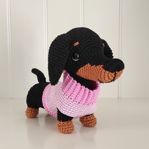 KÉSZLETEN!  Tacsi rózsaszín pulcsiban... - játék & sport - plüssállat & játékfigura - kutya - Meska.hu