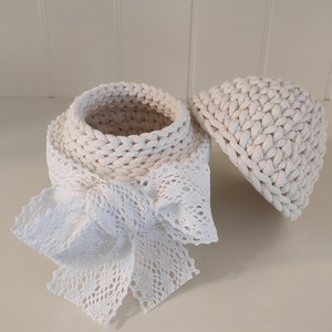 Tojás formájú tároló csipkével - ünnepi díszek, dekorációk - húsvéti díszek és dekorációk - húsvéti asztaldíszek - Meska.hu