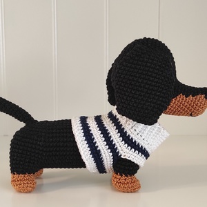 KÉSZLETEN!  Tacsi csíkos pulcsiban... - játék & sport - plüssállat & játékfigura - kutya - Meska.hu