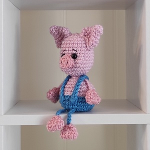 KÉSZLETEN!  Késztermék! Amigurumi ujjbáb - Misi a kismalac (kék) - játék & sport - bábok - ujjbáb - Meska.hu