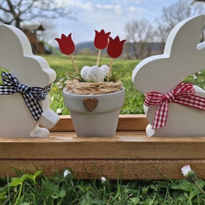 Húsvéti nyuszis dekoráció, Ünnepi díszek, dekorációk, Húsvéti díszek és dekorációk, Húsvéti asztaldíszek, Famegmunkálás, Gipszöntés, MESKA
