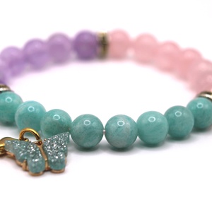amazonit - rózsakvarc - ametiszt karkötő - ékszer - karkötő - ásványkarkötő - Meska.hu